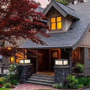 12\" Modern Outdoor LED Fence <b>Light</b> <b>Solar</b> Powered Black LED <b>Post</b> Cap for Pathways Decks & Patios-2 Pack - Product Image 2