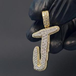 Iced J Pendant Lab Grown Diamond Hip Hop <b>Necklace</b> Bling Chain Gold Plated Rhodium GIA Certified Luxury Statement Jewelry Gift - Product Image 1