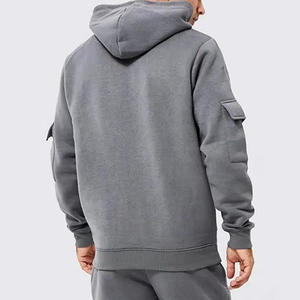 Survêtement à capuche pour homme, style moderne, multi-poches, couleur unie, 100% coton molletonné, séchage rapide, respirant, vêtements de sport pour tous les jours - Product Image 5