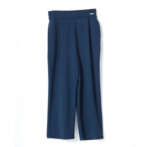 Pantalon plissé taille haute pour femme, coupe large, bleu uni, en crêpe, longueur complète, infroissable, taille élastique, idéal pour le bureau - Product Image 1