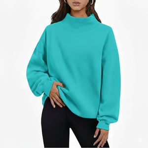 Sweat-shirt personnalisé à col montant avec logo imprimé et brodé pour femme, en mélange de coton, épaules tombantes, manches longues, tricoté en coton et fibre de bambou - Product Image 3
