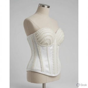 Corset en dentelle guipure ivoire fait main avec perles, décorations structurées devant et derrière pour robes, style élégant et romantique - Product Image 3