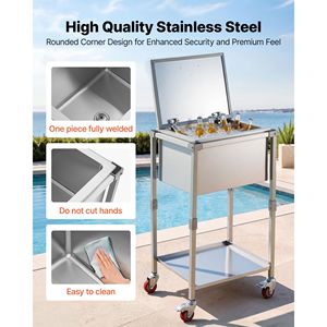 Carrello Frigo Portatile in Acciaio Inossidabile da 57,7 Litri con Coperchio Ribaltabile e Ruote - Product Image 4