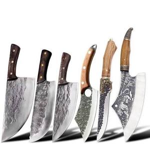 Juego de 3 cuchillos rectos de acero de alto carbono hechos a mano con mango de madera grabado, cuchillo de chef de cocina, cuchilla de caza, DIY ODM - Product Image 3