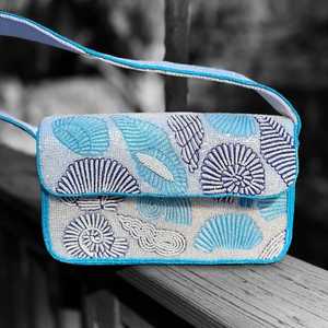 <b>Light</b> Blue Beaded Clutch: Embroidered <b>Shell</b> Vacation Bag - Product Image 6