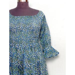 เดรสยาวผ้าฝ้ายแท้ 100% สำหรับผู้หญิง ลายพิมพ์ดอกไม้แบบอินเดีย แขนทรงระฆัง น่ารัก สบายๆ เหมาะสำหรับใส่กลางคืน เรียบง่าย - Product Image 3