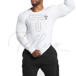 T-shirt à manches longues en tissu tissé pour homme, design uni, couleur personnalisée, haute qualité, respirant, polyester/coton, col rond - Product Image 4