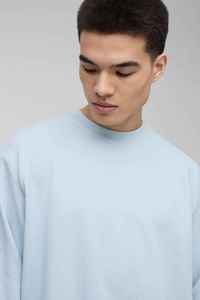 Sweat-shirt surdimensionné à col rond bleu clair pour homme, coupe classique, vêtement décontracté d'automne, en molleton tricoté, couleur unie, pull-over OEM - Product Image 4