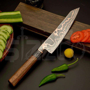 Cuchillo de Chef Artesanal OEM Personalizado de Acero de Damasco y Cobre con Hoja Afilada, para Cortar Carne y BBQ, Mango de Madera, Regalo Ideal - Product Image 2