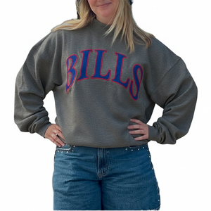 Sudadera Oversize de Cuello Redondo para Mujer, Gris, con Estampado de Letras 'Bills', Hombros Caídos, Manga Larga, Tejido de Algodón, para Otoño, en Oferta - Product Image 6