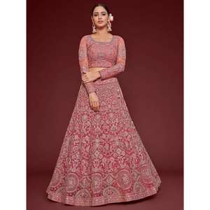 Bonito rosa bordado suave red tradicional Lehenga Choli - Product Image 5