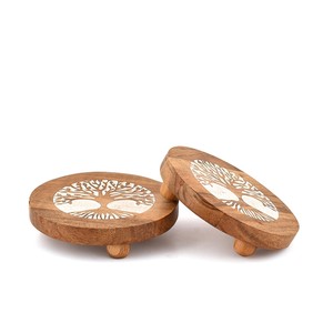 Portavelas de Madera de Acacia con Diseño de Mandala al por Mayor |   Incrustaciones de Hueso Hechas a Mano - Product Image 1