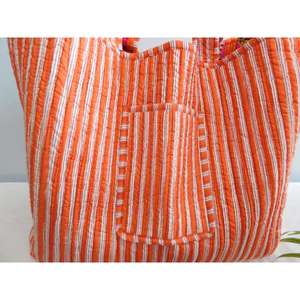 Bolsa de Mano a Rayas de Algodón Hecha a Mano con Cierre de Cremallera, Estilo Boho Indio, Bolsa de Compras Reutilizable de Rajasthan por SR Exports - Product Image 5