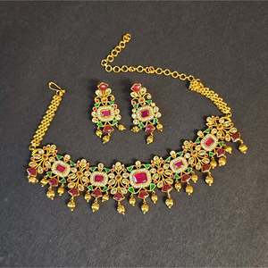Luxury Gold Plated Brass Pearl Oxidized Polish Women's Necklace/Earrings/Ring Set for Bridal Party Gift - Product Image 1
