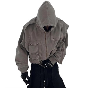 Oversized Hooded Cotton <b>Jacket</b> Men's Casual Solid Color Pocket Design Breathable Woven Fabric Autumn Style Regular Length - Product Image 4
