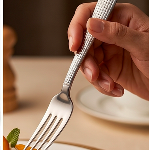 Gridlux Mirror Stainless Steel Flatware Set Diamond <b>Grid</b> Texture Design High Mirror Polish Rust Resistant For Wedding And Hotel - Product Image 2