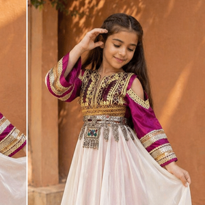 Vestido Étnico Infantil Blanco Bordado de Manga Larga, Traje Tradicional Indio para Todas las Temporadas - Product Image 2