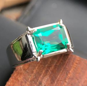 Mens <b>Emerald</b> Engagement <b>Ring</b> 925 Sterling <b>Silver</b> Gold Plated 8x10 MM Radiant Cut 3 Carat Luxury Prong Setting Wedding Party - Product Image 4