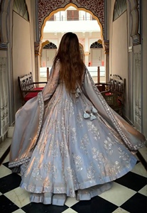 Grey Silk Embroidered Anarkali <b>Kurta</b> Set with Dupatta <b>for</b> <b>Women</b> - Product Image 3