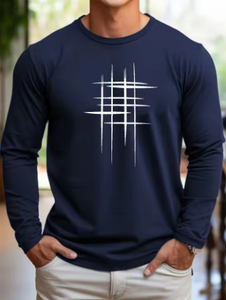 Chemise décontractée pour homme en coton blanc à manches longues, imprimé géométrique sur le devant, respirante, tricotée, coupe ajustée, pour le printemps, à porter au quotidien, chemise tendance - Product Image 3