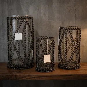 Ensemble de pots à bougies en verre cylindriques avec base en métal, décoration d'intérieur, vase vide pour usage intérieur - Product Image 2