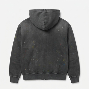 Sweat à capuche zippé unisexe surdimensionné en molleton effet vieilli, style streetwear, avec logo personnalisé, effet peinture éclaboussée, lavage vintage, ODM - Product Image 3