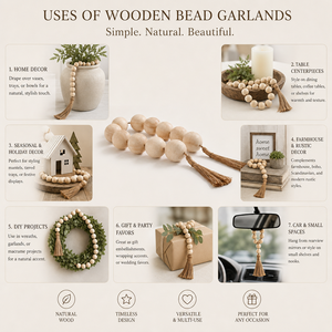 Guirnalda de Cuentas de Madera Grandes Hechas a Mano con Borlas de Yute, Decoración Boho Rústica para Bandeja Escalonada y Estante, Suministro al por Mayor - Product Image 4