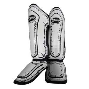 Protector de Piernas de Alta Calidad para Muay Thai, Protectores de Espinillas de Boxeo, Resistentes y Duraderos, de Cuero Blanco Profesional con Serigrafía, para Adultos - Product Image 1