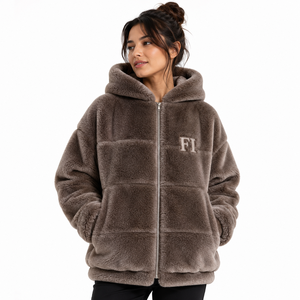 Sweat-shirt à capuche zippé en sherpa de haute qualité, en polaire pelucheuse avec poches avant, décontracté, personnalisable B2B, pour hommes, en coton polaire - Product Image 1