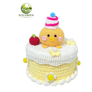 Caja de pastel tejida con tapa, textura suave de ganchillo, diseñada para guardar juguetes infantiles y presentación creativa de regalos. - Product Image 6