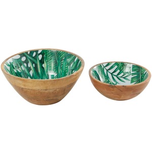 Bols décoratifs en bois faits à la main avec motif de feuilles tropicales pour servir les aliments, style bohème décoratif artisanal - Product Image 3