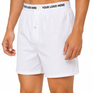 Boxers pour hommes 100 % coton, logo personnalisé, ceinture élastique, braguette boutonnée, coupe ample, sous-vêtements en coton respirant - Product Image 3