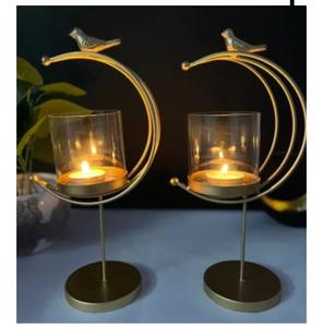 Portavelas Metálico con Acabado Dorado y Grabado a Mano, Decoración para Bodas y Hogar, Portavelas Votivo - Product Image 2