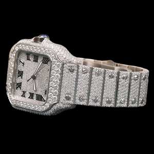 Montre numérique de luxe avec diamant moissanite carré, cadran de 46 mm, mouvement ETA, bracelet en cuir de 20 mm - Product Image 4