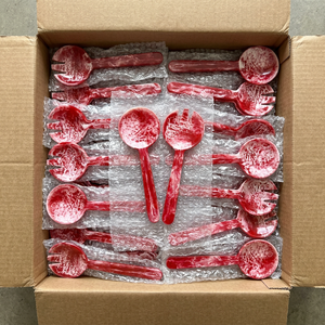 Ensemble de couverts en résine pour salade, faits à la main, vente en gros, personnalisés OEM ODM, cuillère et fourchette marbrées rouge et blanc, ustensiles de cuisine et de salle à manger DECORYUG - Product Image 4