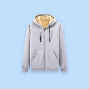Men's Black Hooded Zip-Up Sweatshirt <b>Lined</b> With <b>Sherpa</b> Fleece Warm Winter Casual Jacket Regular Fit Solid Color - Product Image 3