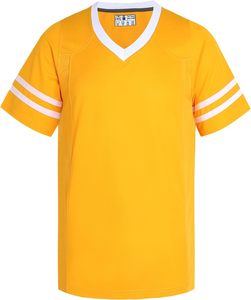 Men's Yellow <b>V</b>-<b>Neck</b> Short Sleeve Sport Jersey With <b>White</b> Stripes Quick Dry Polyester Casual <b>Shirt</b> Summer Wear - Product Image 1