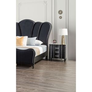 Splendido Set Camera da Letto 3 Pezzi King Size con Gambe in Legno HB Imbottite in Tessuto Nero e Comodini Accattivanti per l'Arredamento della Tua Camera - Product Image 4