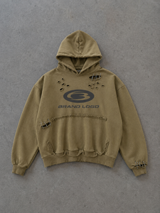 Sudadera con capucha para hombre de invierno, de algodón polar grueso, con efecto desgastado y roturas, lavado vintage, oversize, estilo streetwear, con detalles de alfileres de seguridad - Product Image 1