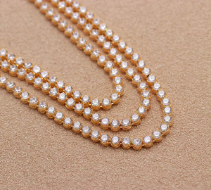 CZ Necklace Set Brass 22K Gold Plated 5mm Round Stone Adjustable Length Premium Jewelry Gift For Her - Product Image 2