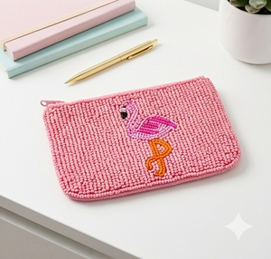 Pink Flamingo Embroidered <b>Mini</b> <b>Pouch</b> Zipper Closure Handmade Cute Cosmetic Bag Female Multi Functional - Product Image 2