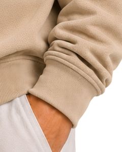 Beige <b>Men</b> Oversized Quarter Zip Sweatshirt <b>Pullover</b> Fleece Cotton Polyester Casual Winter Sweatshirt With Stand Collar Zip Neck - Product Image 3