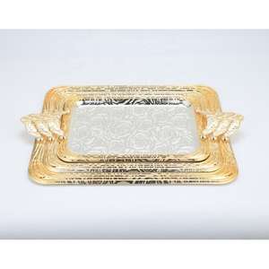 Plateau de service en métal au design élégant pour la maison et la cuisine, ensemble de plateaux de service pour le café, la nourriture, le petit-déjeuner, le dîner, plateau pour la décoration de mariage - Product Image 6