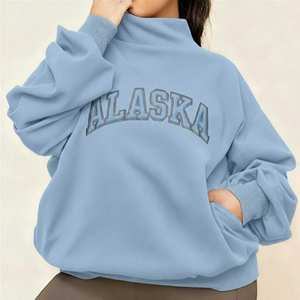 Sweat-shirt personnalisé imprimé en relief 100 % coton biologique de haute qualité pour femme, col rond, épais, coupe oversize, automne-hiver, en polaire - Product Image 1