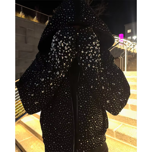 Sweat-shirts à capuche personnalisés avec impression intégrale effet délavé, paillettes et strass, fermeture éclair, coupe classique, service OEM pour l'hiver - Product Image 6