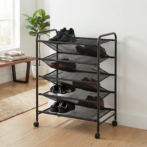 Modern 5-tier Mesh <b>Shoe</b> Rack DIY <b>Storage</b> Furniture Manufacturer Wholesale Metal Material Entry Taiwan Best Selling Home 500 - Product Image 1