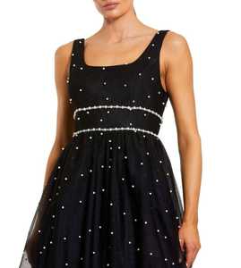 Robe de soirée noire anti-plis en mousseline de soie, col montant, ornée de perles, coupe sirène, traîne chapelle, longueur ras du sol - Product Image 1