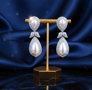 Boucles d'oreilles pendantes en perles blanches naturelles et zirconiums cubiques, argent sterling 925 plaqué or 18 carats, petites boucles d'oreilles pendantes, cadeau pour elle, au prix d'usine - Product Image 5