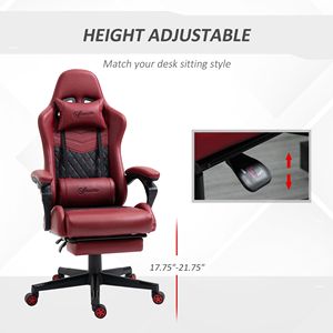 Sedia da Gaming Girevole in Pelle PU Rossa con Altezza Regolabile, Supporto Lombare e Poggiapiedi in Metallo e Tessuto per Casa o Ufficio - Product Image 4