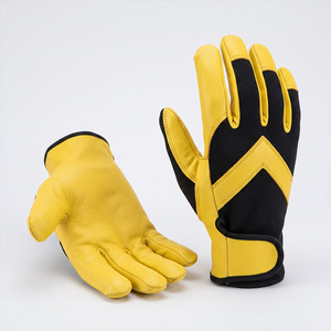 High Quality Smooth Goat Grain Leather Anti-Vibration <b>Driver</b> <b>Gloves</b> Adjustable Wristband Breathable Spandex Industrial Safety - Product Image 2